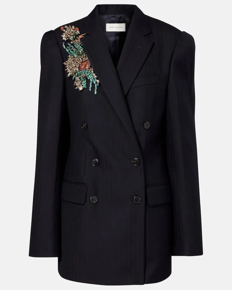 Dries van Noten Verzierter Blazer aus Wolle Schwarz