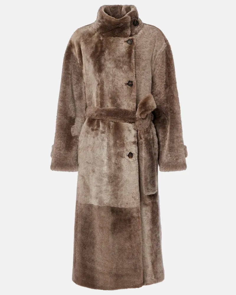 Brunello Cucinelli Mantel aus Shearling Grau