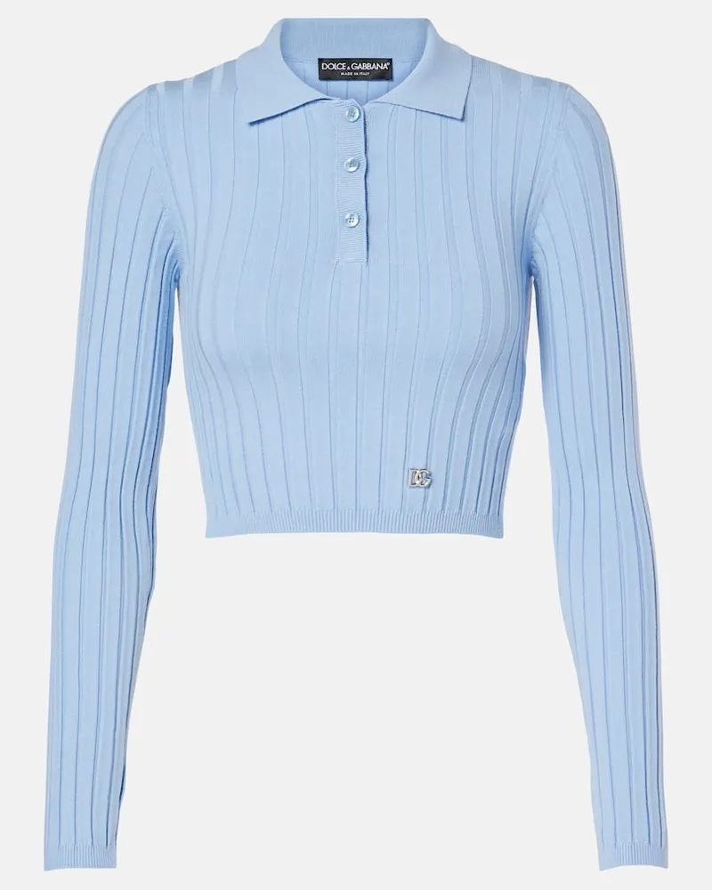 Dolce & Gabbana Cropped-Polopullover aus Rippstrick Blau