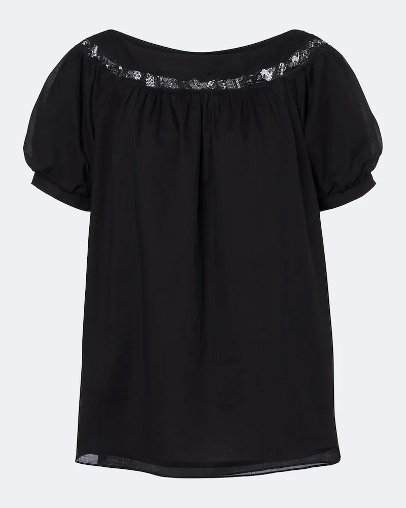 Posse Top Marilyn aus Baumwolle mit Spitze Schwarz