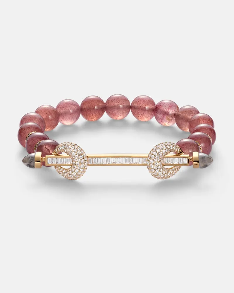 Ananya Armreif Chakra aus 18kt Gelbgold mit Diamanten, Beryll und Quarz Pink