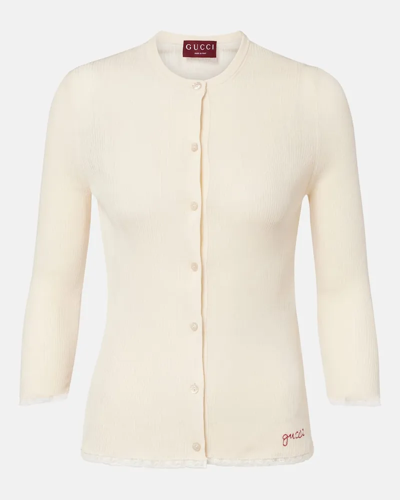 Gucci Cardigan aus Baumwolle mit Spitze Weiß