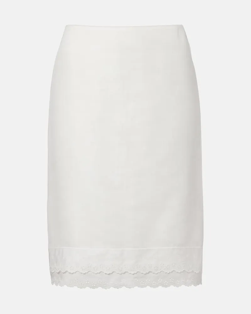Magda Butrym Midirock aus Baumwolle und Leinen mit Spitze Weiß