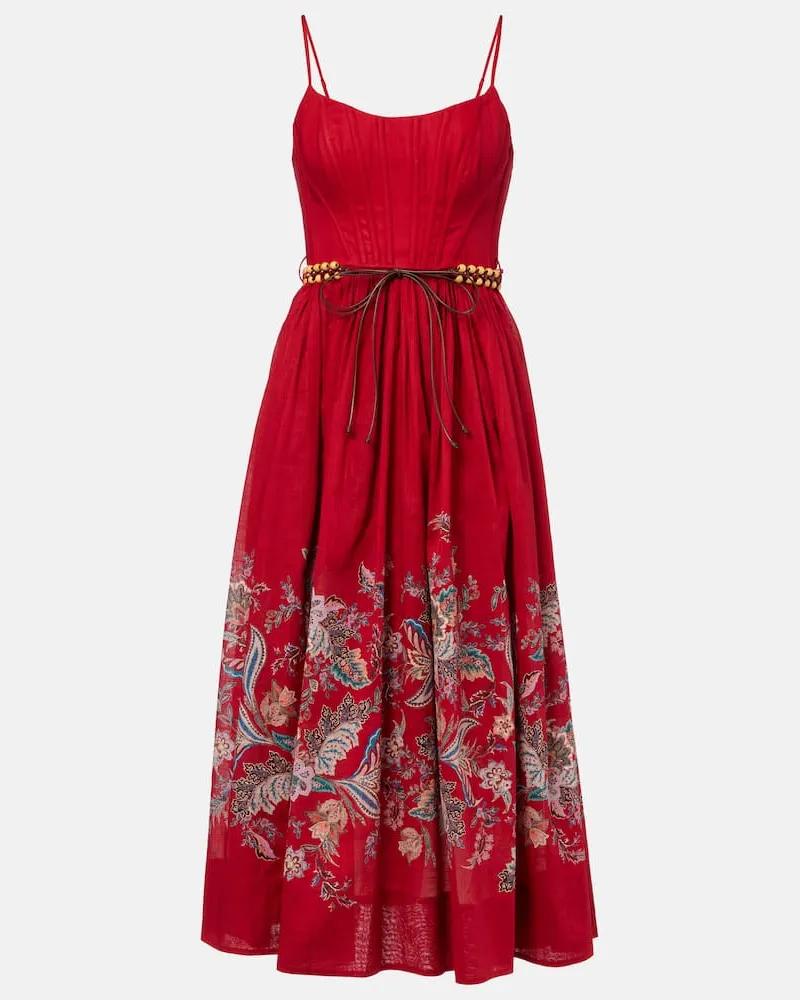 Zimmermann Midikleid Rhiannon aus Baumwolle Rot