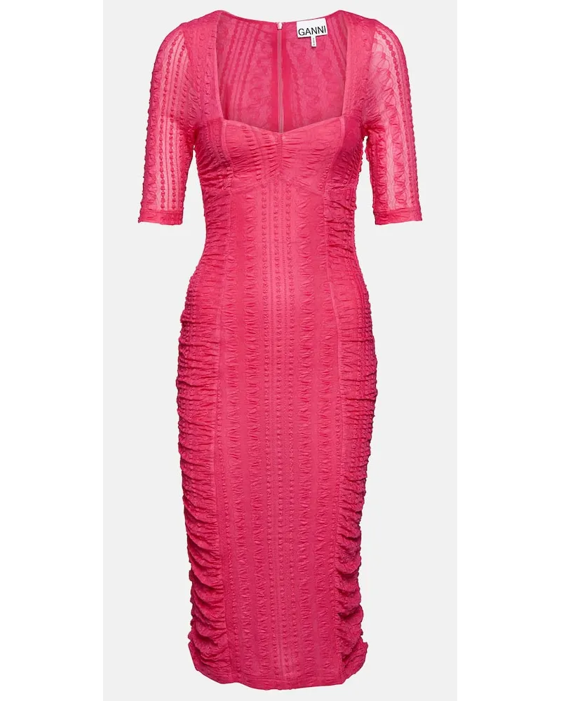 Ganni Midikleid aus Spitze Pink