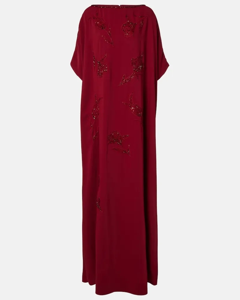 Carolina Herrera New York Verzierte Robe Burgunderrot