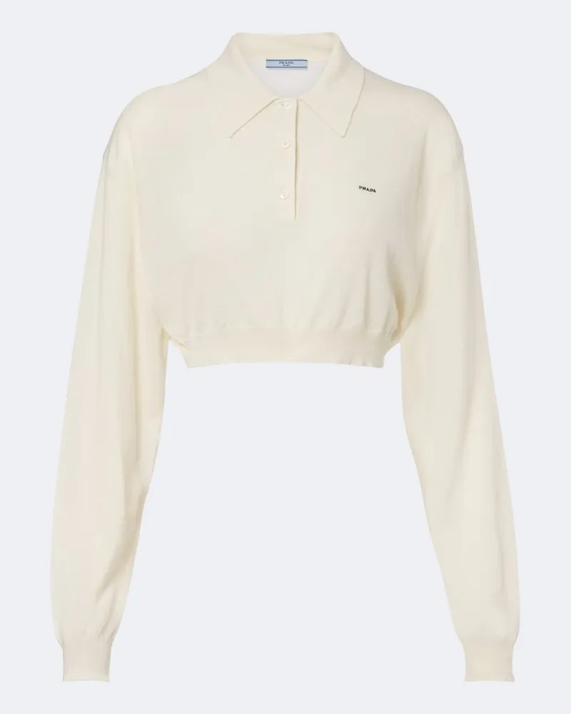 Prada Cropped-Polopullover aus Kaschmir Weiß