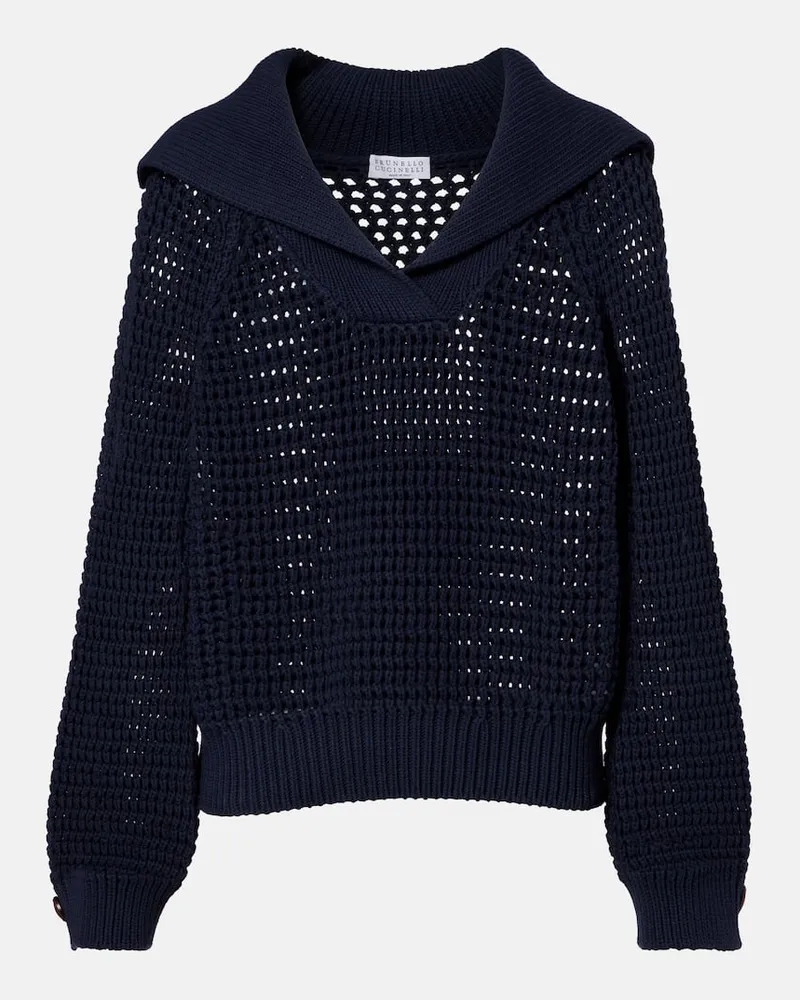 Brunello Cucinelli Pullover aus einem Baumwollgemisch Blau