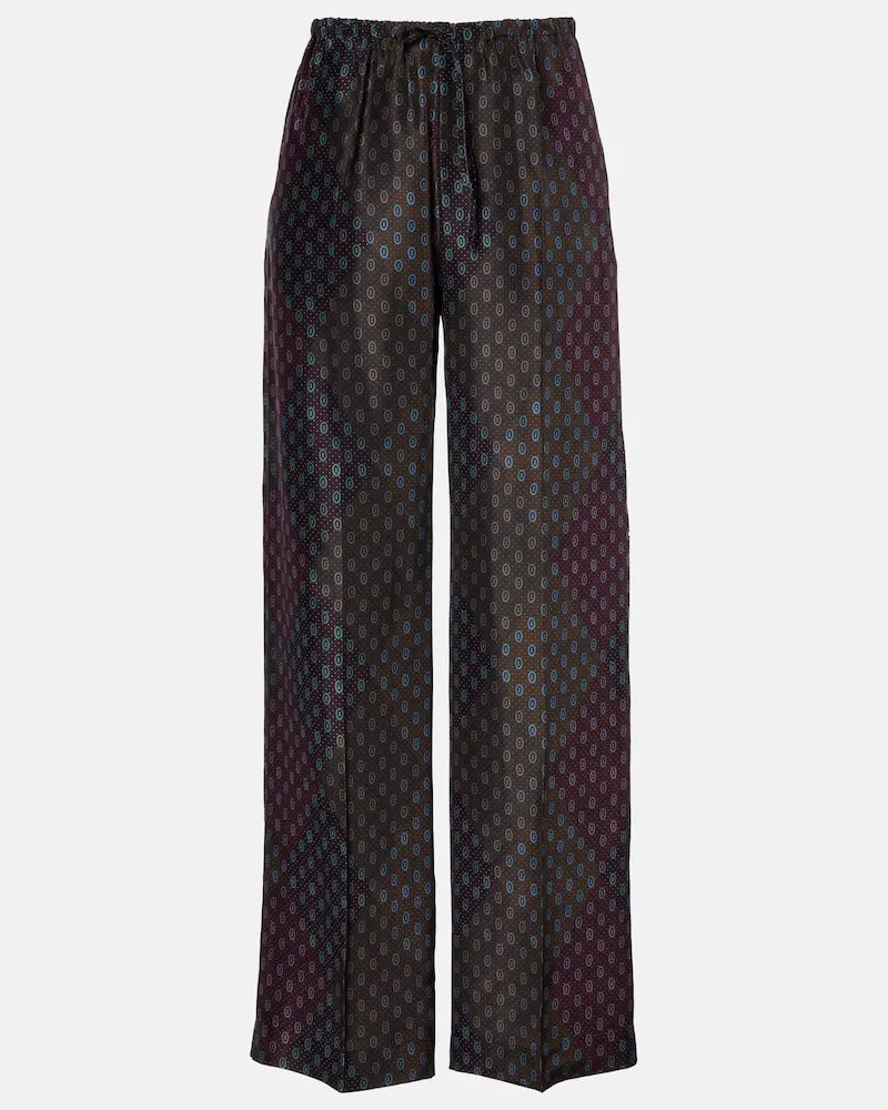 Dries van Noten Gerade Hose aus Seidensatin Burgunderrot