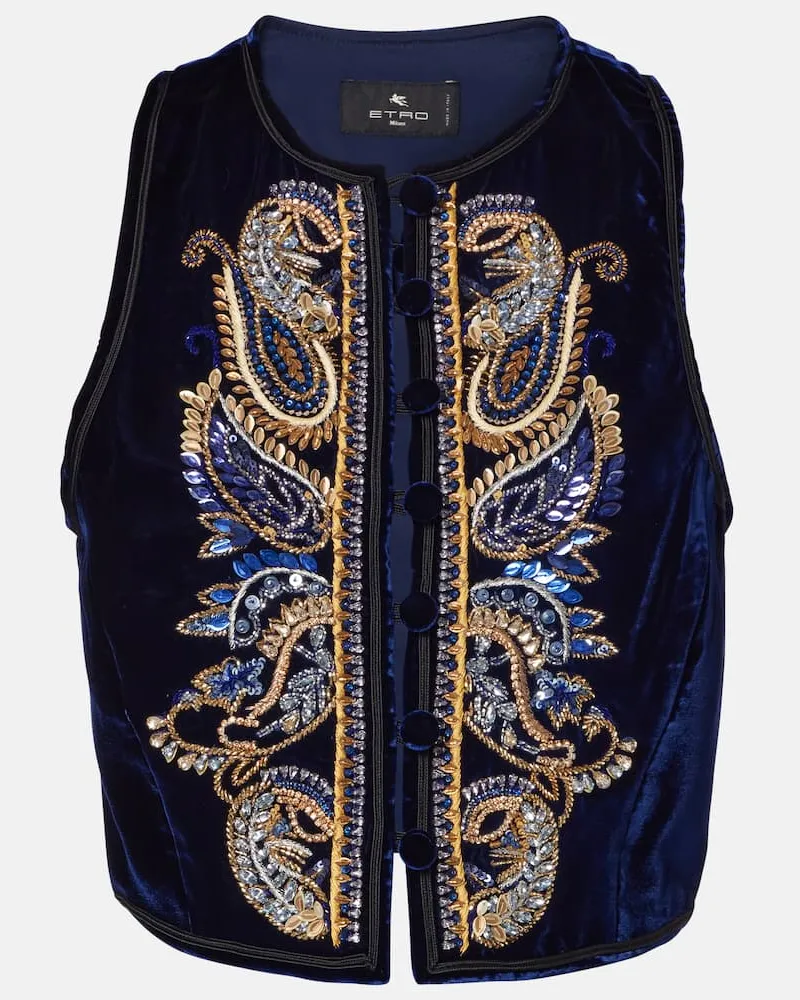 Etro Weste aus Samt mit Paisley-Muster Blau