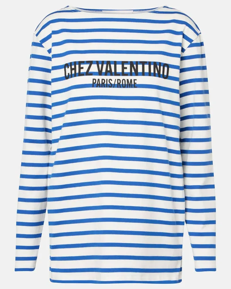 Valentino Garavani Longsleeve Chez Valentino aus Baumwoll-Jersey Blau