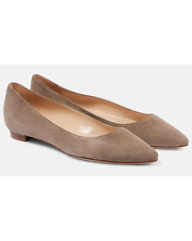Manolo Blahnik Ballerinas Lanza BB aus Veloursleder Beige