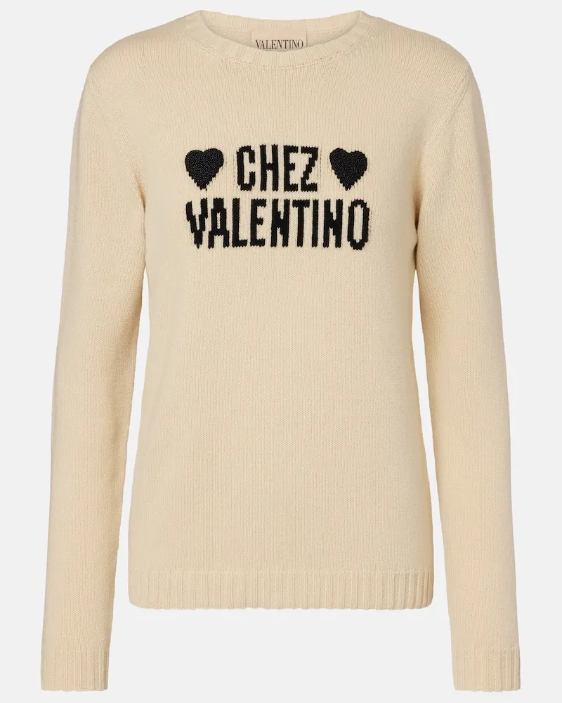 Valentino Garavani Pullover Chez Valentino aus Schurwolle Beige
