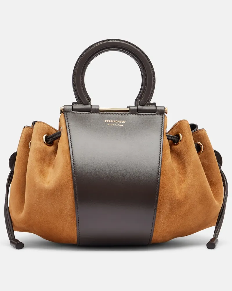 Ferragamo Bucket-Bag Gancio Small aus Veloursleder Braun