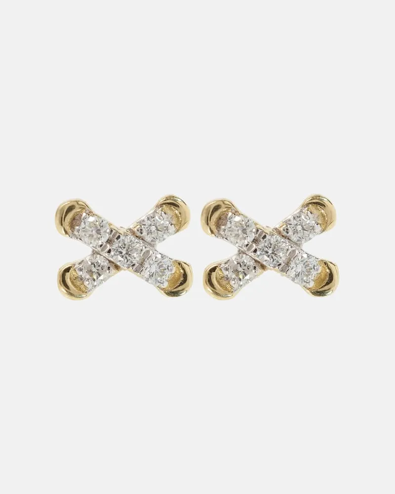 Stone & Strand Ohrringe Diamond Cross Stitch aus 14kt Gelbgold mit Diamanten Gold