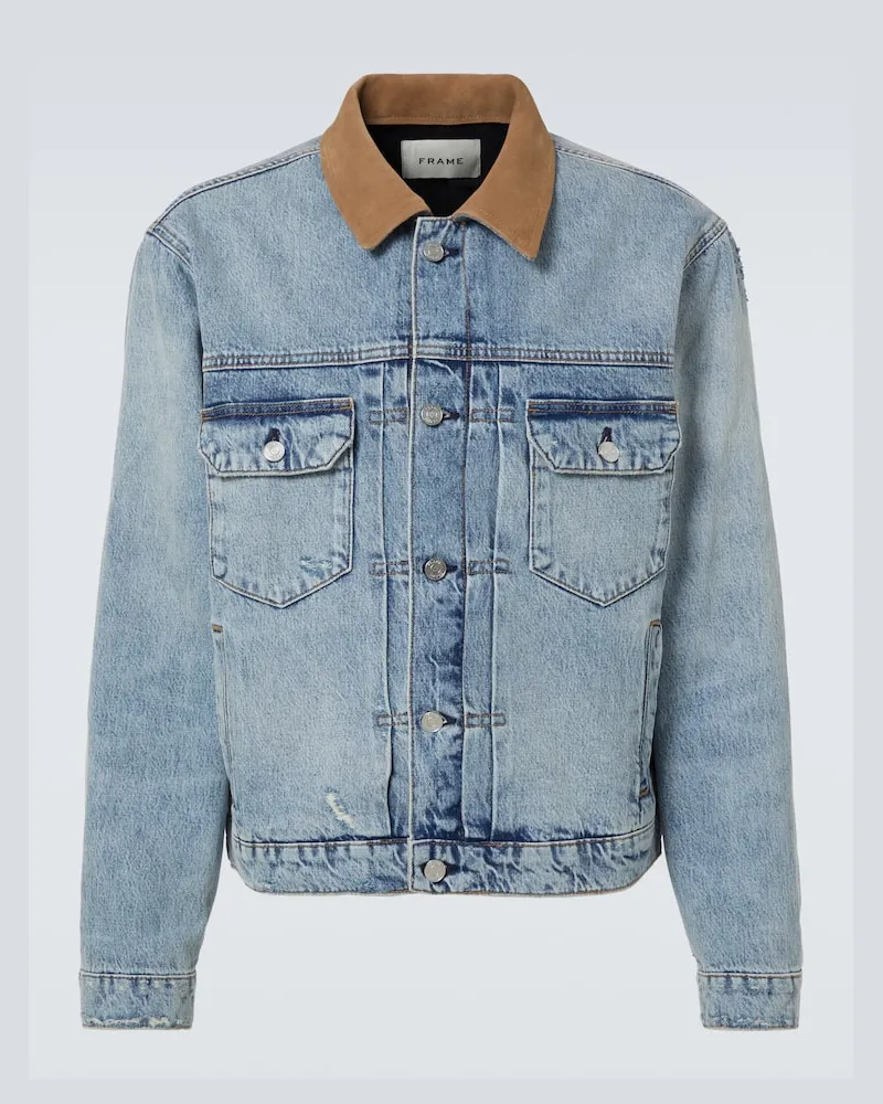 Frame Denim Jeansjacke mit Veloursleder Blau