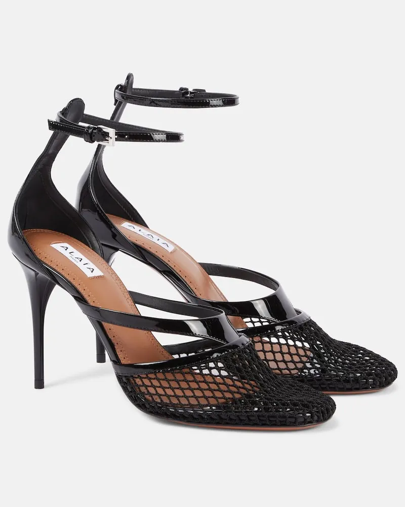 Alaïa Alaïa Pumps Infradito 90 aus Mesh mit Lackleder Schwarz
