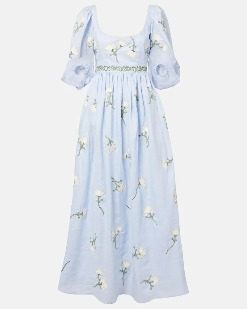 AGUA BENDITA Maxikleid Viviane aus Leinen Blau