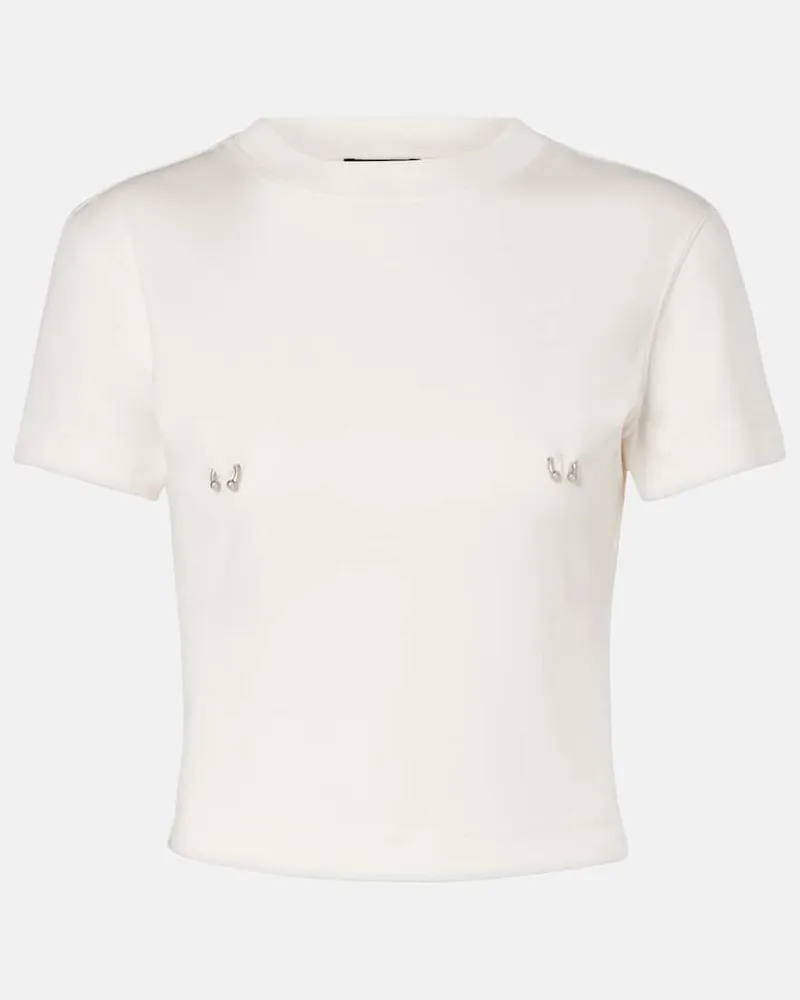 Thierry Mugler Verziertes T-Shirt aus Baumwoll-Jersey Weiß