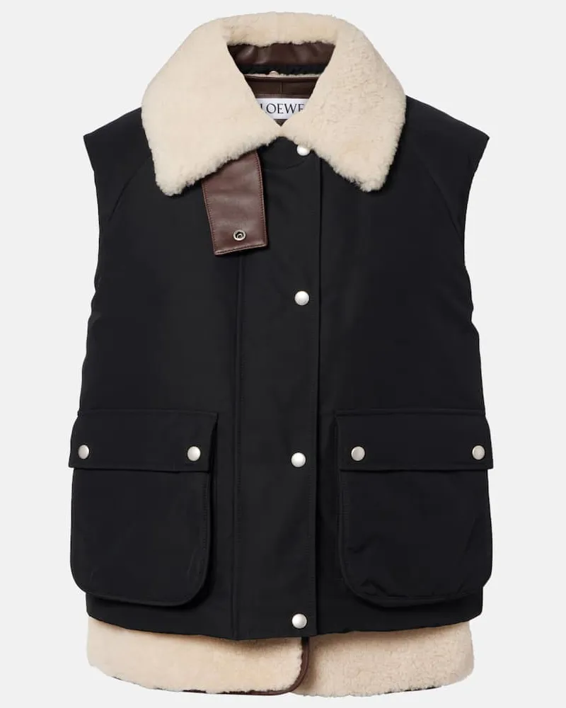 Loewe Weste aus einem Baumwollgemisch mit Shearling Schwarz