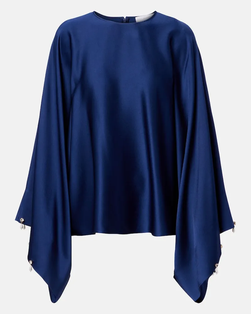 Stella McCartney Top aus Satin mit Zierperlen Blau