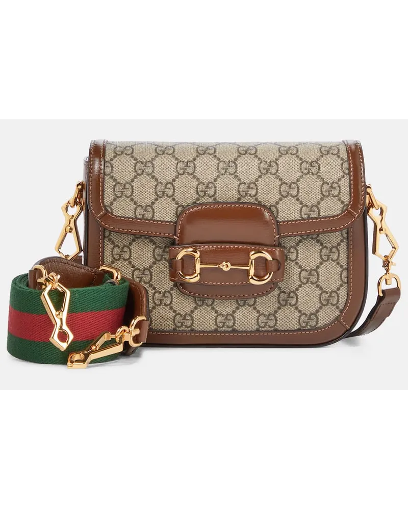 Gucci Schultertasche Horsebit 1955 Mini aus Canvas Beige