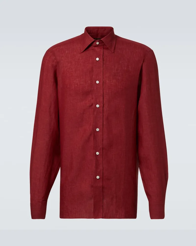 Rubinacci Hemd aus Leinen Rot