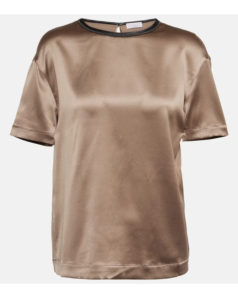 Brunello Cucinelli T-Shirt aus einem Seidengemisch Braun