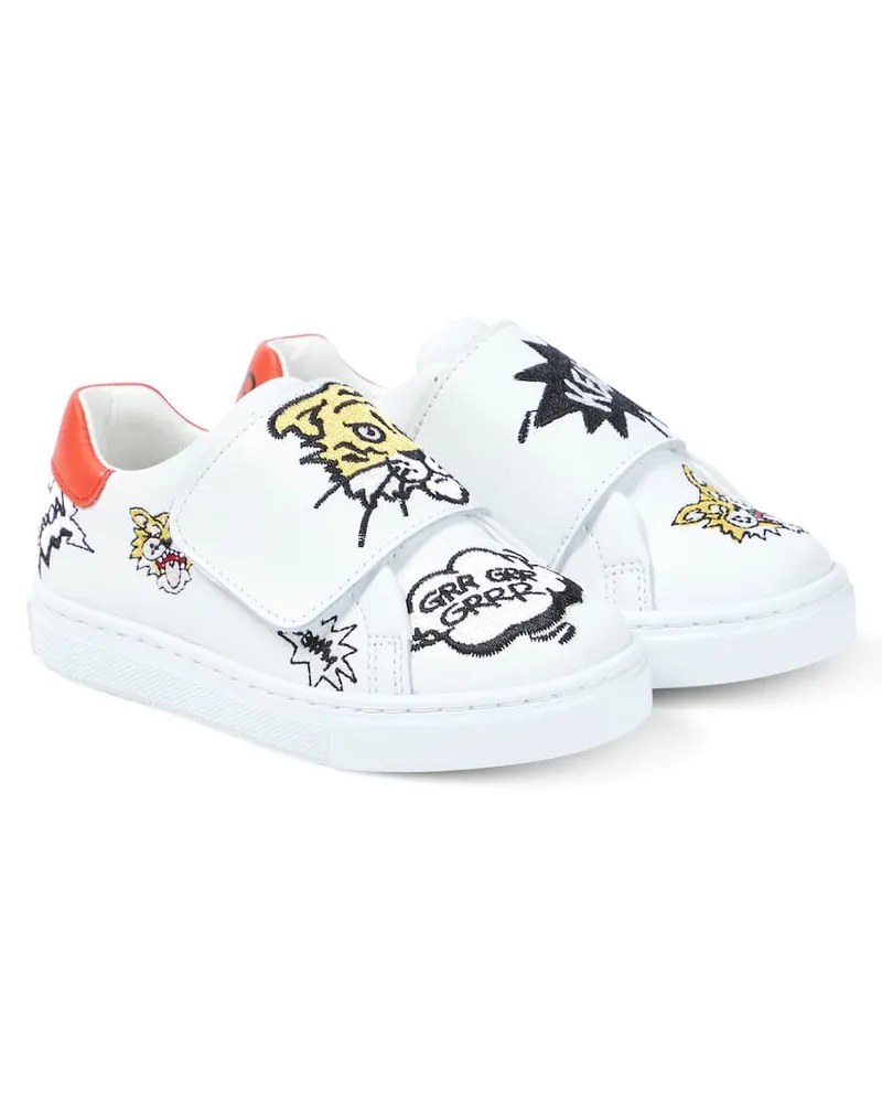 Kenzo Bestickte Sneakers aus Leder Multicolor