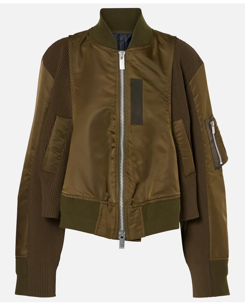 Sacai Bomberjacke aus Twill und Jersey Gruen