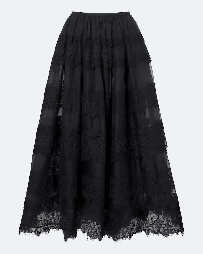 Elie Saab Midirock aus Organza mit Spitze Schwarz