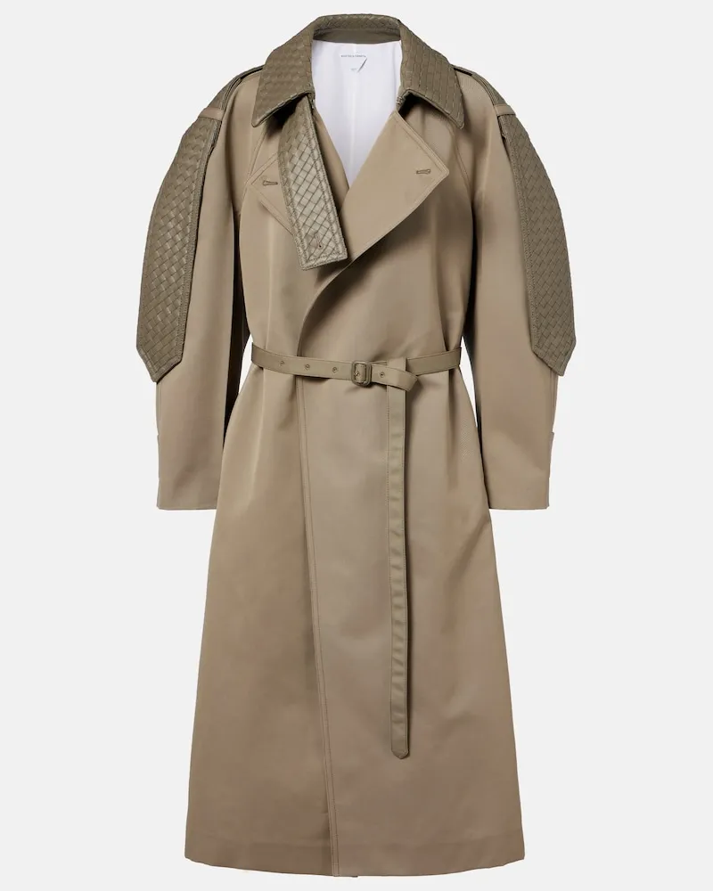 Bottega Veneta Trenchcoat Intrecciato mit Leder Grau