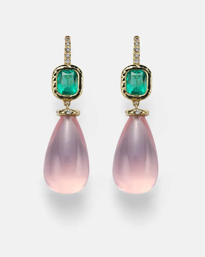 Octavia Elizabeth Ohrringe Rose Garden aus 18kt Gelbgold mit Edelsteinen Pink