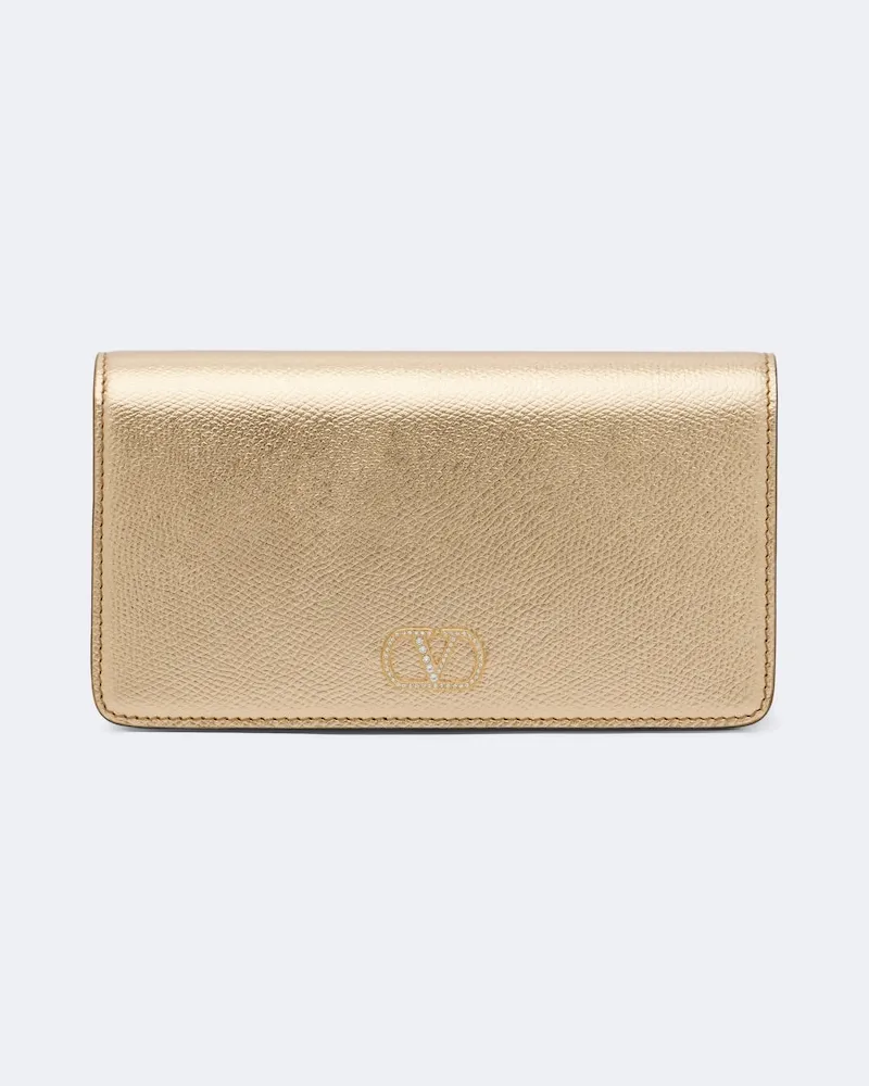 Valentino Garavani Clutch VLogo Mini aus Metallic-Leder mit Kristallen Gold