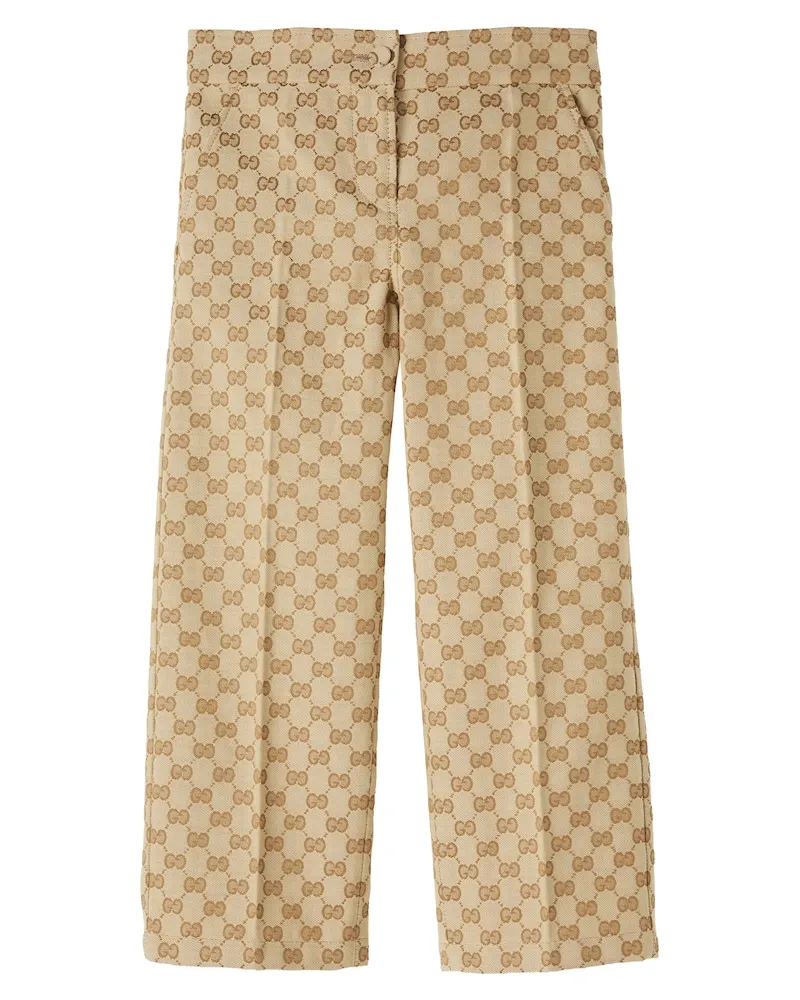 Gucci Weite Hose aus GG-Baumwollgemisch Beige