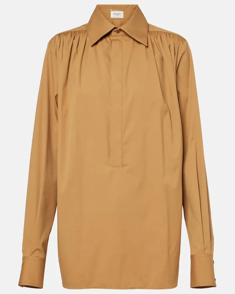 Saint Laurent Bluse aus einem Baumwollgemisch Beige