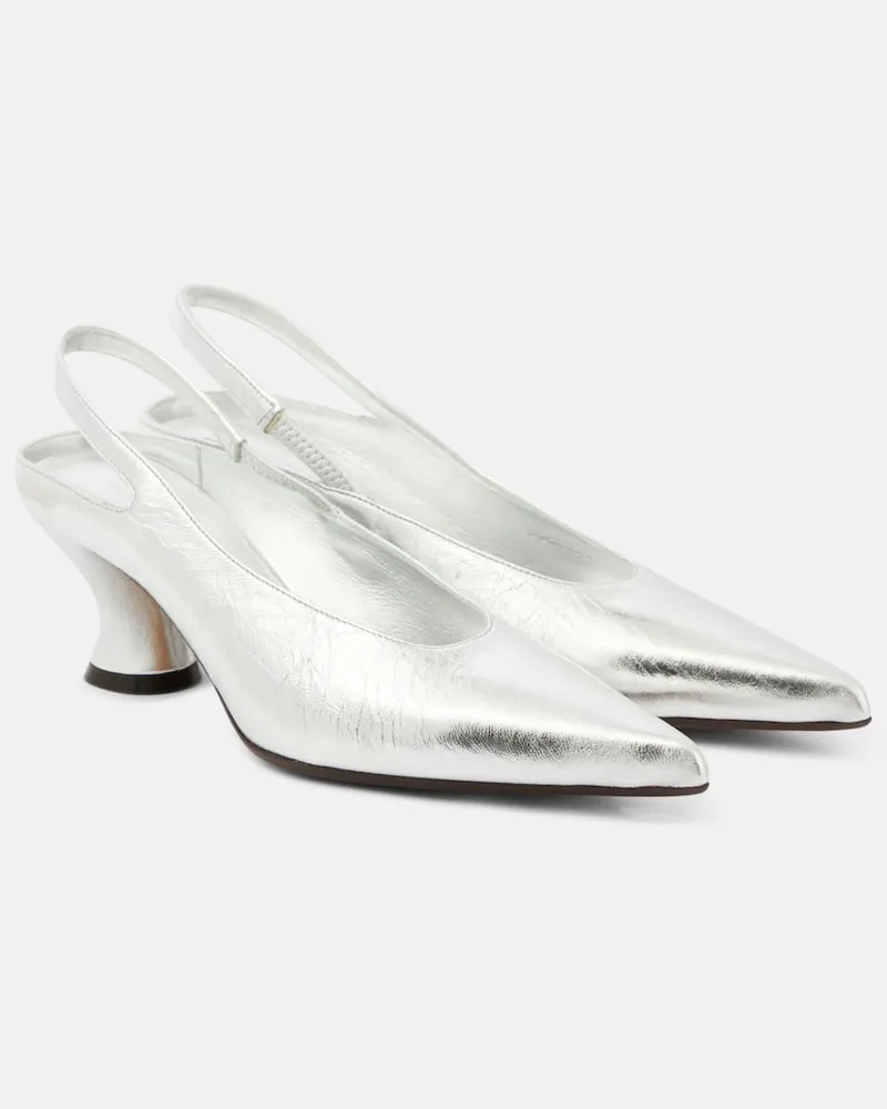 Dries van Noten Slingback-Pumps 65 aus Metallic-Leder Silber