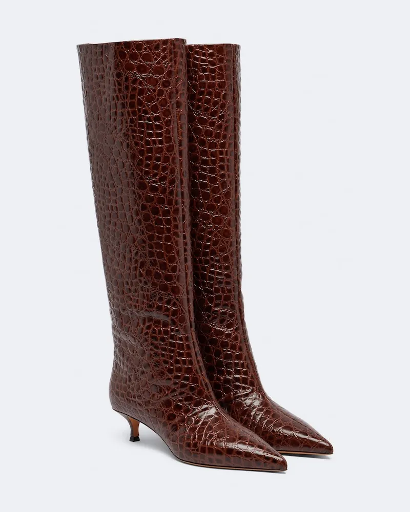 Le Monde Béryl Le Monde Béryl Kniehohe Stiefel Babouche aus Leder Braun
