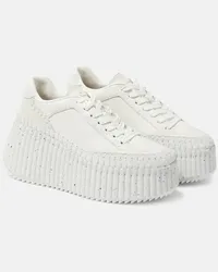 Chloé Chloe Plateau-Sneakers Nama aus Leder Weiss