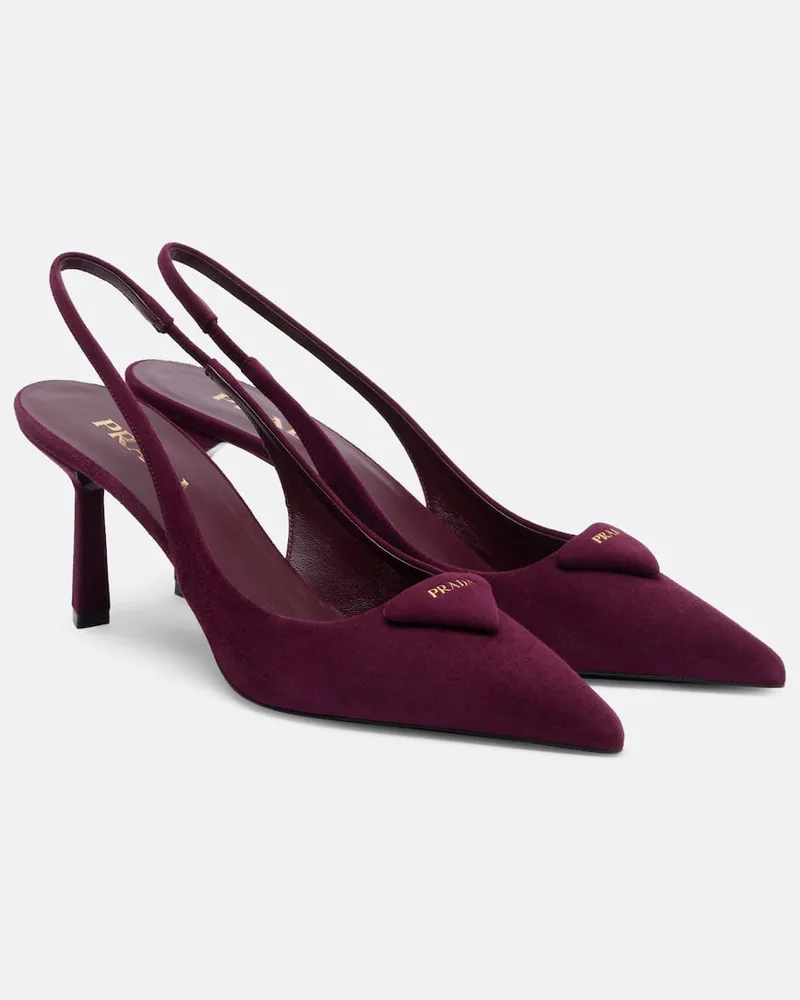 Prada Slingback-Pumps 75 aus Veloursleder Burgunderrot