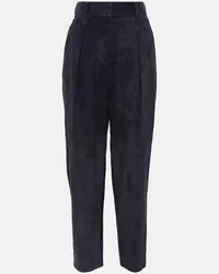 Brunello Cucinelli High-Rise-Hose aus Veloursleder Blau