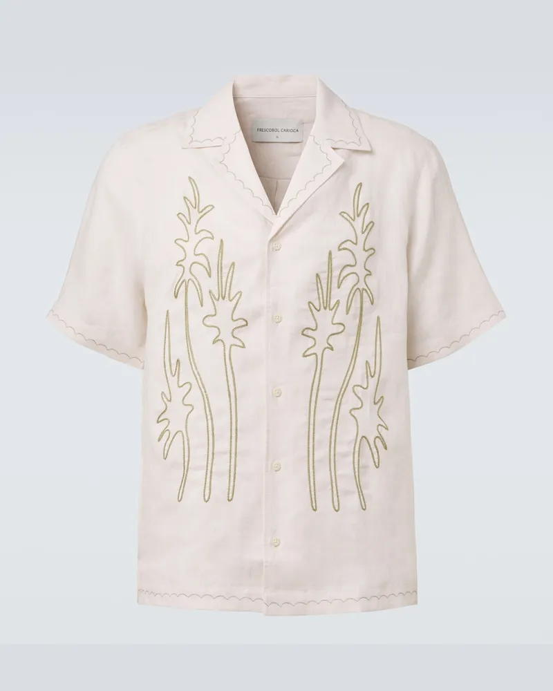 Frescobol Carioca Besticktes Hemd Alvs aus Leinen Beige