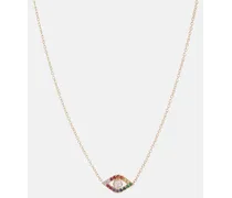 Halskette Rainbow Bezel Evil Eye aus 14kt Gelbgold mit Diamant und Saphiren