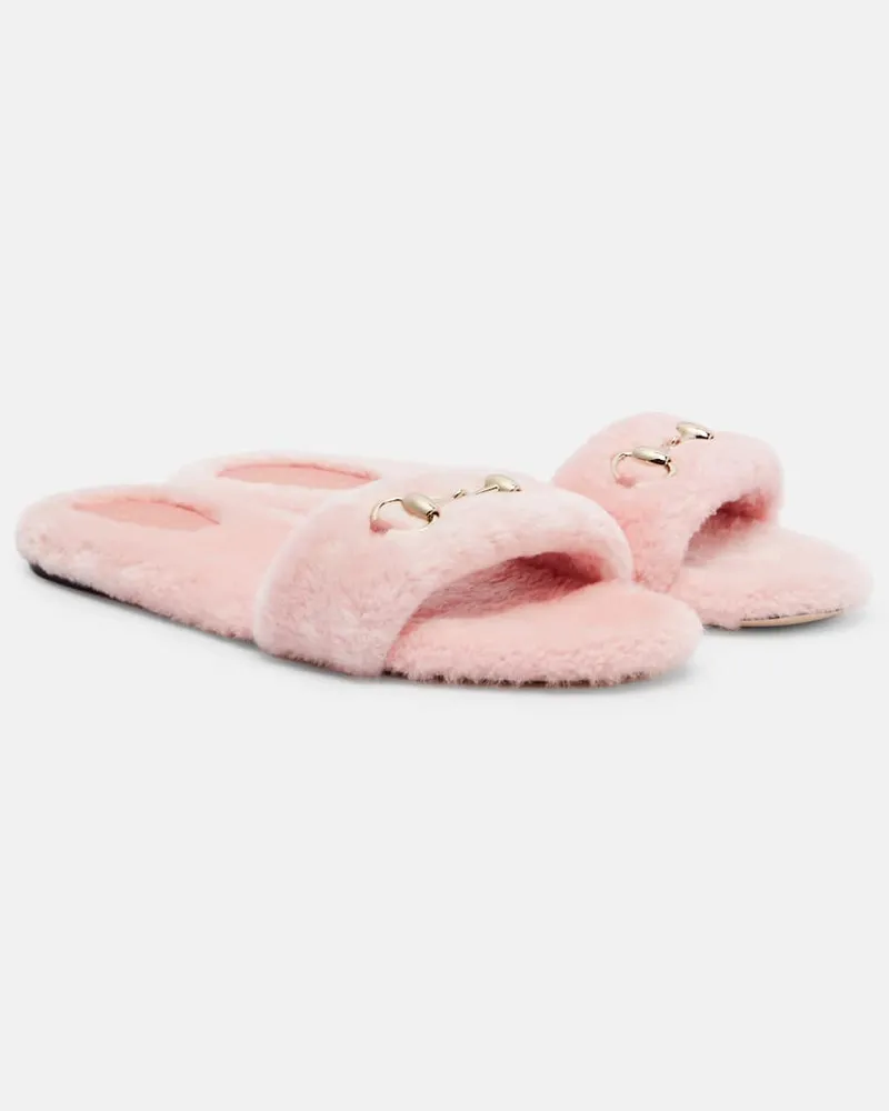 Gucci Pantoletten Siaga Horsebit aus Shearling Pink