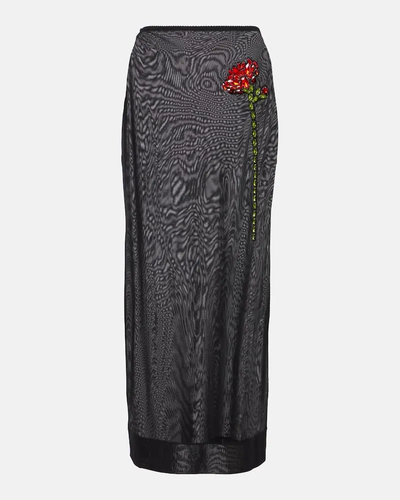 Simone Rocha Verzierter Bleistiftrock aus Mesh Schwarz