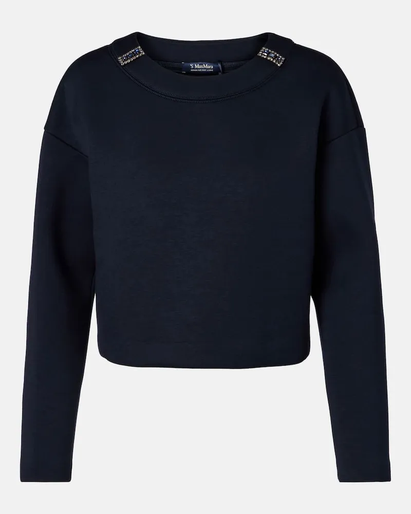 Max Mara Verziertes Sweatshirt aus Jersey Blau