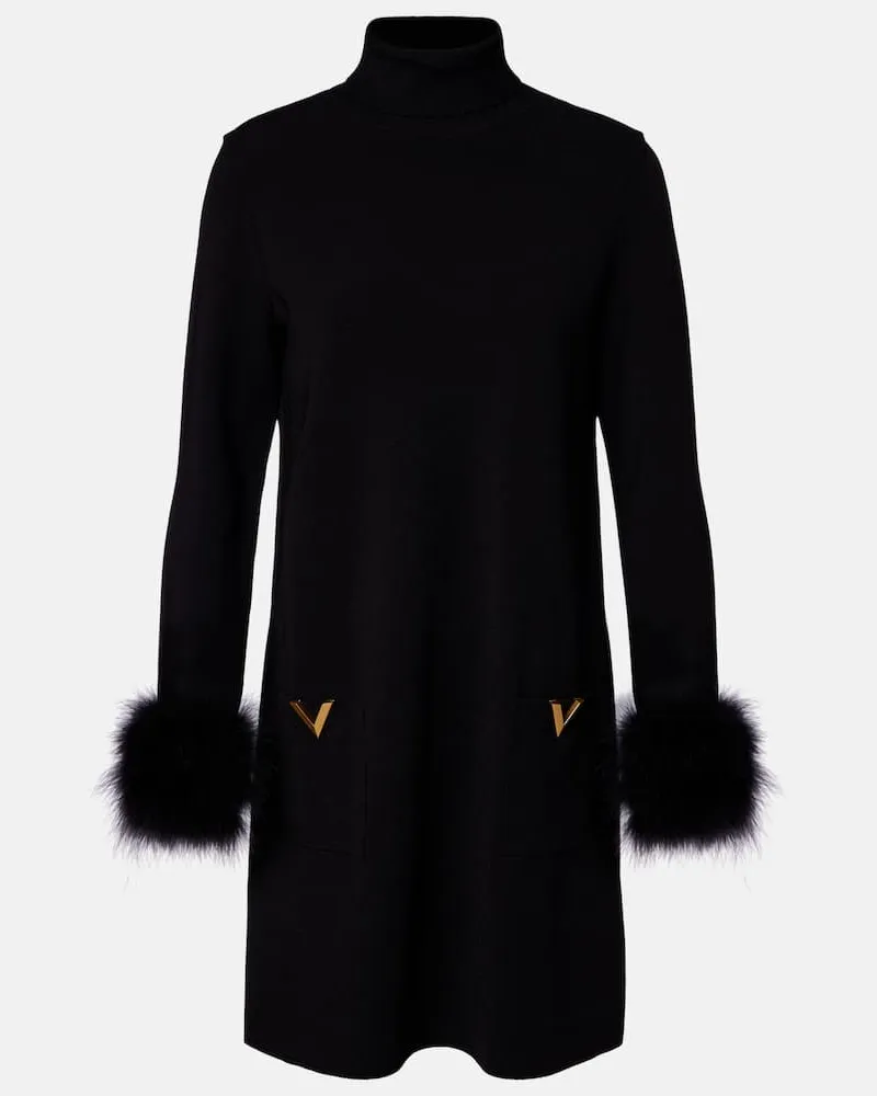 Valentino Garavani Minikleid VLogo Signature mit Federn Schwarz