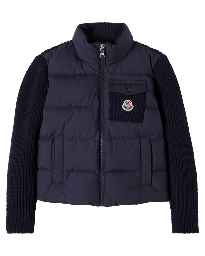 Moncler Wattierte Jacke Tricot aus Wolle und Cashmere Blau