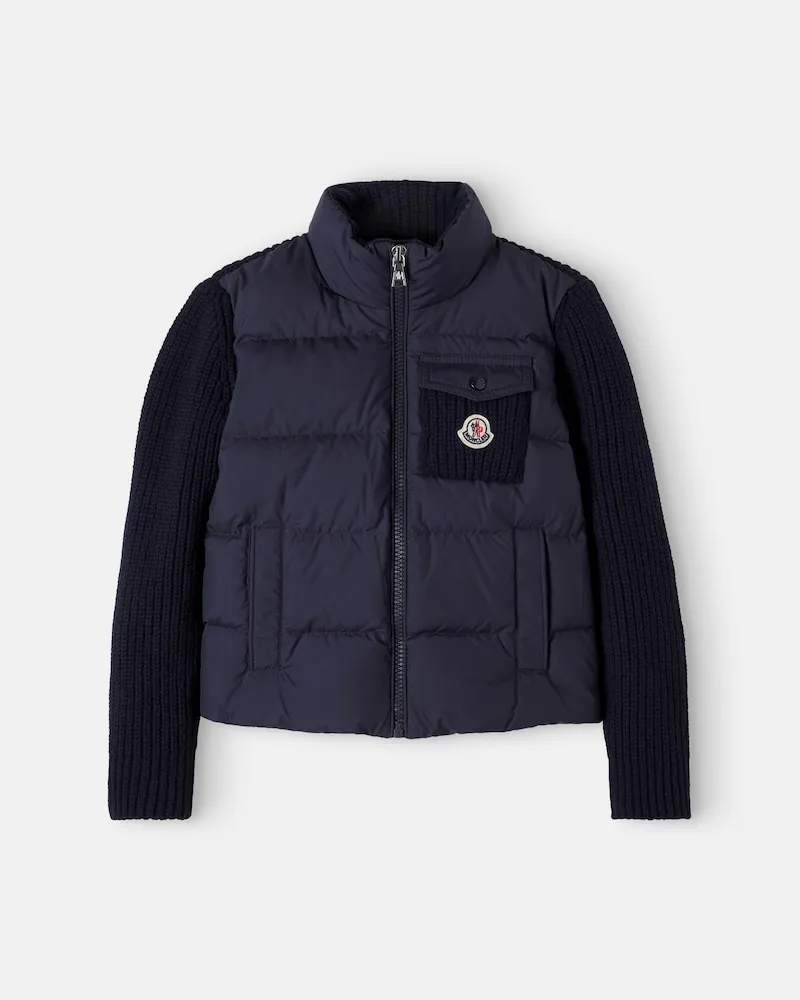 Moncler Wattierte Jacke Tricot aus Wolle und Cashmere Blau