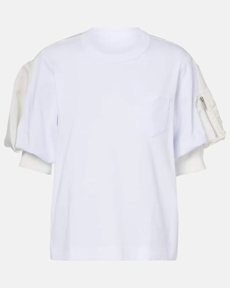 Sacai T-Shirt aus Baumwoll-Jersey und Twill Weiß